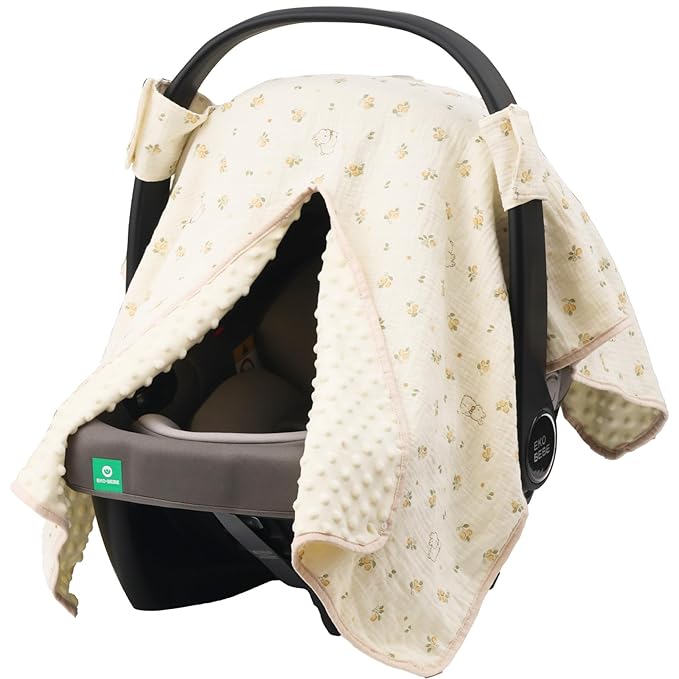 2-in-1 Baby Car Seat Cover, Baby Car Seat Canopy, Mom Nursing Cover，Easy to Install Shield，Multi-Purpose | Winter Warm & Summer Shade Use (Yellow Little Flower)