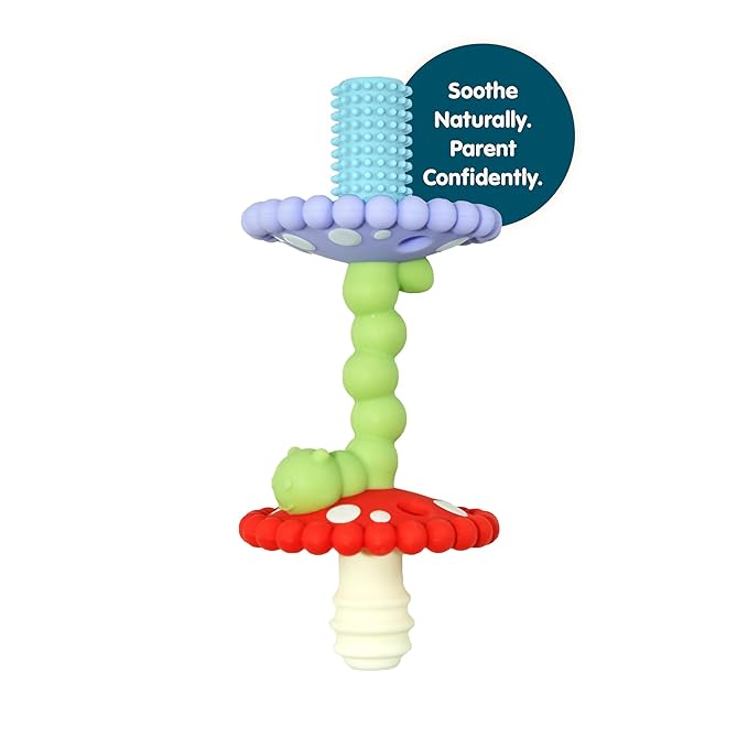 RaZbaby Chompy Teether Wand – Soft Silicone Hollow Baby Teething Tube for Front Teeth & Back Molars, Sensory Development and Multi Textured & Flexible Design, Compatible Teether (Multi Colored)