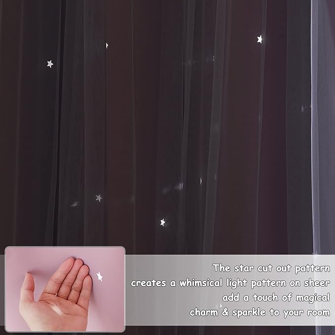 NICETOWN Nursery Room Darkening Rainbow Curtains for Bedroom Hollow-Out Star Window Drapes Curtain 84 inches Length for Living Room (Pink Purple, W52 X L84, 1 Pair)