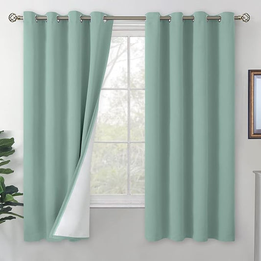 BGment Frosty Green Curtains for Bedroom 63 Inch Length, 100% Blackout Curtains Thermal Insulated Bedroom Curtains 2 Panels Soundproof Window Drapes, Each Grommet Curtains 52 Inch Wide