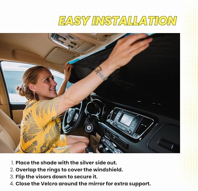 Kinder Fluff Windshield Sunshade | Reflective Patented Car Sun Protection - Certified 99% UVR Block - Cool Interior | Foldable Sun Visor Cover | Automotive Accessories for Summer Heat | Size M 61"x32"