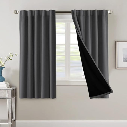 H.VERSAILTEX 100% Blackout Curtains for Bedroom with Black Liner Full Room Darkening Curtain Thermal Insulated Back Tab/Rod Pocket Window Drapes for Living Room, 2 Panels, 42 x 63 Inch, Charcoal Grey