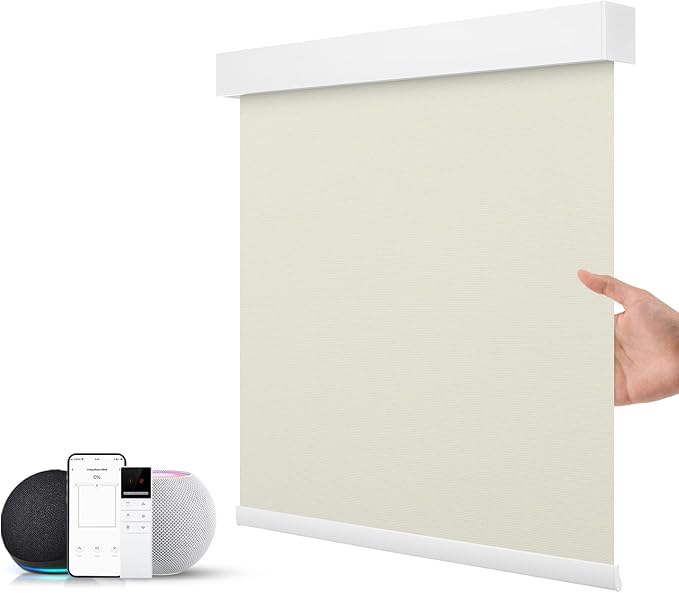 ZSTARR Motorized Blinds with Remote,Full Blackout Smart Mini Window Blinds Shades Rechargeable Roller Shades for Home Custom Size (Beige Yellow)