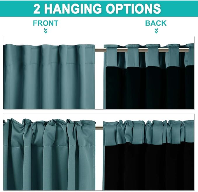 NICETOWN 100% Blackout Blinds, Laundry Room Decor Window Treatment Curtains, Thermal Insulated Energy Smart Drapes and Draperies for Villa, Hall and Studio, Sea Teal, Set of 2, 52 inches x 108 inches