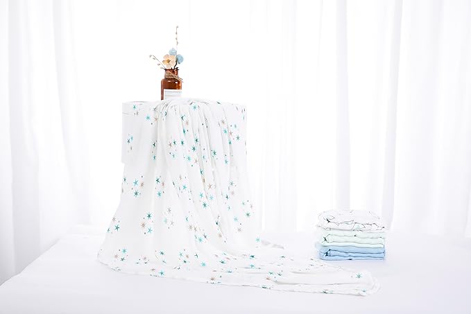 Muslin Swaddle Blankets for Baby Boys and Girls, 4-Pack Breathable and Skin-Friendly Receiving Blanket Wrap, Baby Essentials, Registry & Gift, 47 x 47 inches (Blue Sky)