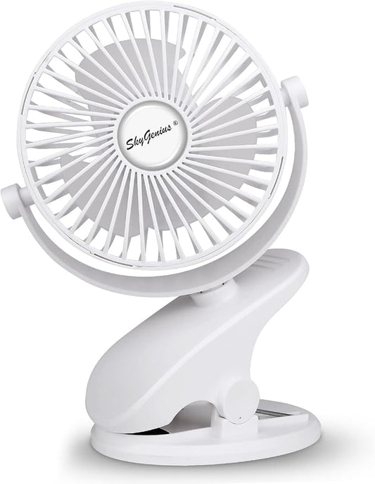 SkyGenius Battery Operated Clip On Baby Stroller Fan (White)