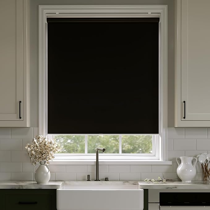 Cordless Roller Shades Blackout Blinds for Windows Room Darkening Rolled Up Shades with Spring System, UV Protection Window Shades Door Blinds for Home and Office (Black, 36" W x 72" H)