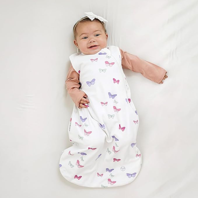 Woolino Merino Wool and Organic Cotton Baby Sleeping Bag - 4 Season Classic Sleep Sack - Two-Way Zipper Sleep Bag for Baby and Toddler - 18-36 Months - Butterfly