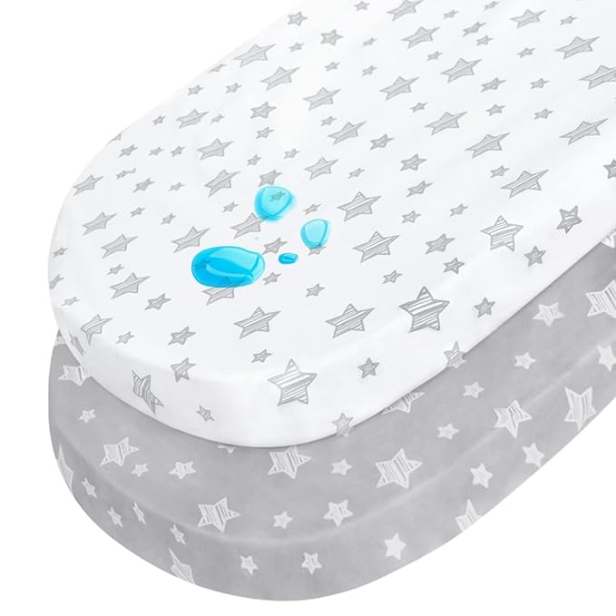 Halo Bassinet Swivel Sleeper Sheet, Waterproof 2 Pack, Universal Fit for Rectangle, Oval, Hourglass Bassinet Mattress