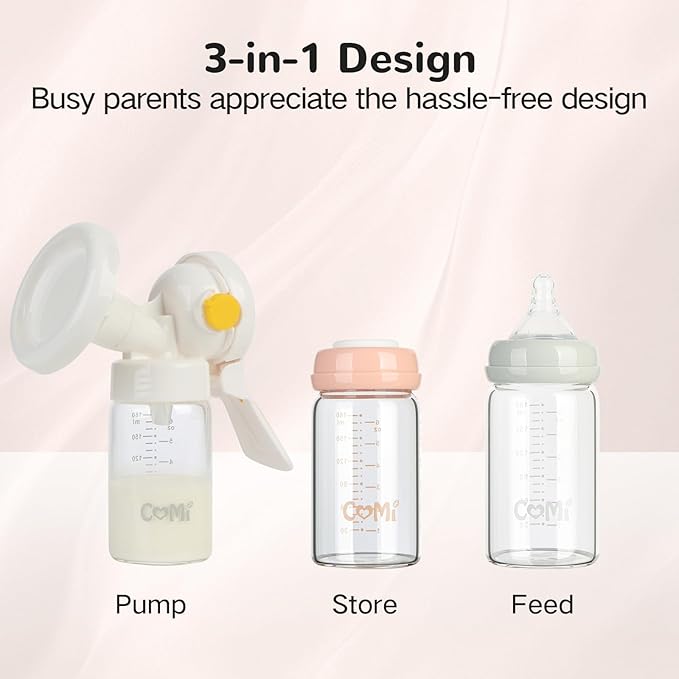 COMI Natural Glass Baby Bottle,Breastmilk Storage Bottle for Fridge,Wide Neck Breast Milk Container with Dome Cap,Fits Breast Pumps & Nipples,BPA Free,4PCS (6oz,4 Gray Lids)