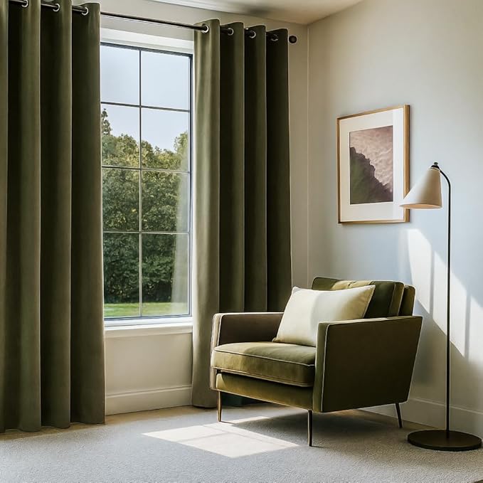 Topfinel 90 Inches Long Olive Green Curtains for Bedroom,Soft Velvet Pinch Pleat Heavy Light Blocking Forest Green Curtains,Room Darkening Modern Boemian Cool Unique Drapes 2 Panels Set