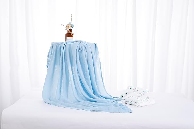Muslin Swaddle Blankets for Baby Boys and Girls, 4-Pack Breathable and Skin-Friendly Receiving Blanket Wrap, Baby Essentials, Registry & Gift, 47 x 47 inches (Blue Sky)