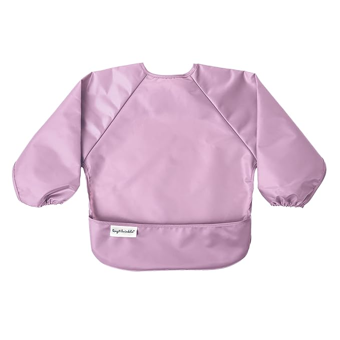 Tiny Twinkle Long Sleeve Bib for Babies & Toddlers | 2-Pack Waterproof Smock Bib for Eating | Machine Washable & Mess-Proof Feeding Essentials | Newborn Shower Gift (Taupe Lilac,6–24M)