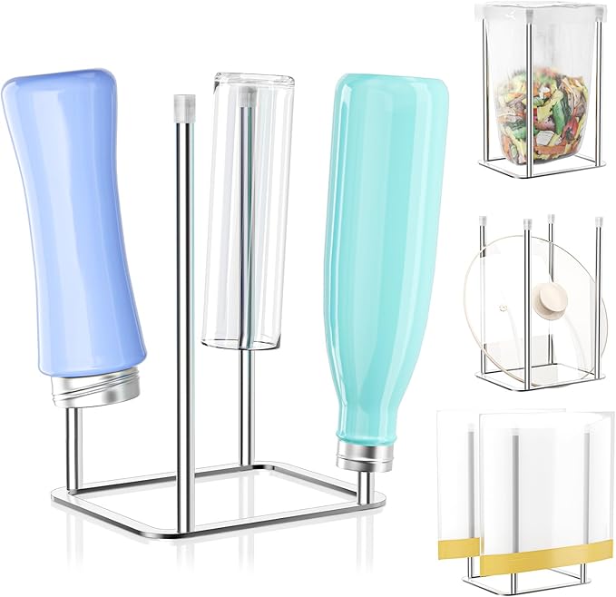 XILIMEN Water Bottle Drying Rack Reusable Bottle Rack Dryer Kitchen Stand Holder Metal Countertop Baby Bottle Drying Rack Water Cup Drying Rack for Plastic Bags, Bottles and Cups (Sliver, Small)