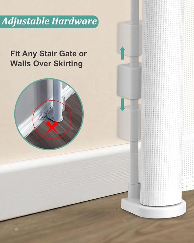 59 inch Retractable Baby Gates 34 inch Tall, Retractable Gate with Reinforced Strip Design to Prevent Crawling Through, 5 FT Retractable Dog Gate for Stairs, Doorways, Hallways, Indoor/Outdoor