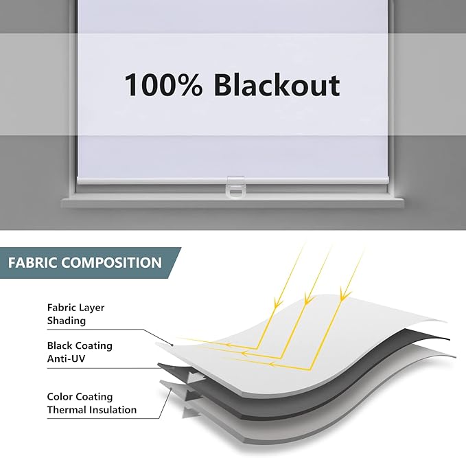 AOSKY Cordless Roller Shades Blackout Blinds for Windows Room Darkening Rolled Up Shades with Spring System, UV Protection Window Shades Door Blinds for Home and Office (58" W x 72" H, White)