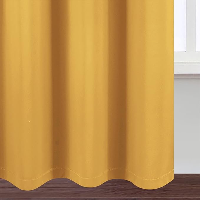LEMOMO 100% Blackout Curtains 40 x 84 Inch/Yellow Curtains 2 Panels with Black Lining Room Darkening Thermal Insulated Bedroom Curtains