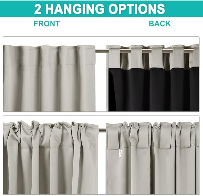 NICETOWN Natural Living Room Completely Shaded Draperies, Privacy Protection & Noise Reducing Drapes for Laundry, Black Lined Insulated Window Treatment Curtain Panels (2 Pieces, W52 x L84)