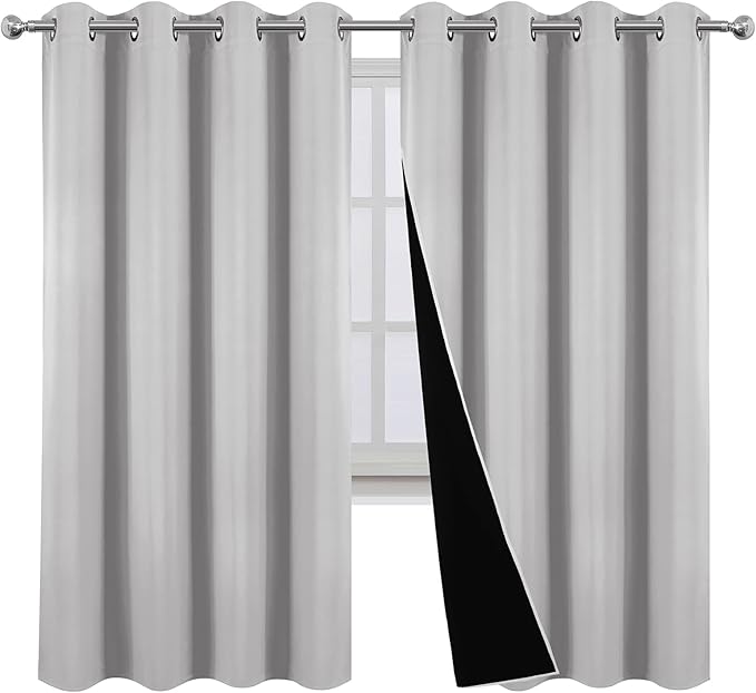 LEMOMO Blackout Curtains 52 x 63 Inch Light Grey Curtains 2 Panels Darkening Thermal Insulated Bedroom Curtains