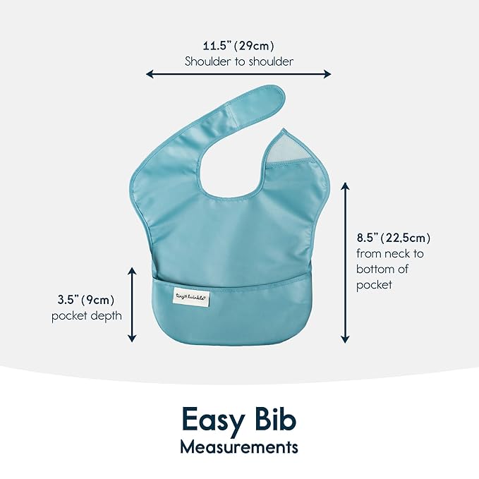 Tiny Twinkle Mess-Proof Baby Bibs for Eating | Waterproof, Wipeable Toddler Bibs with Catch-All Pocket | Feeding Bibs for Girls & Boys(3 Pack,Slate, Olive)