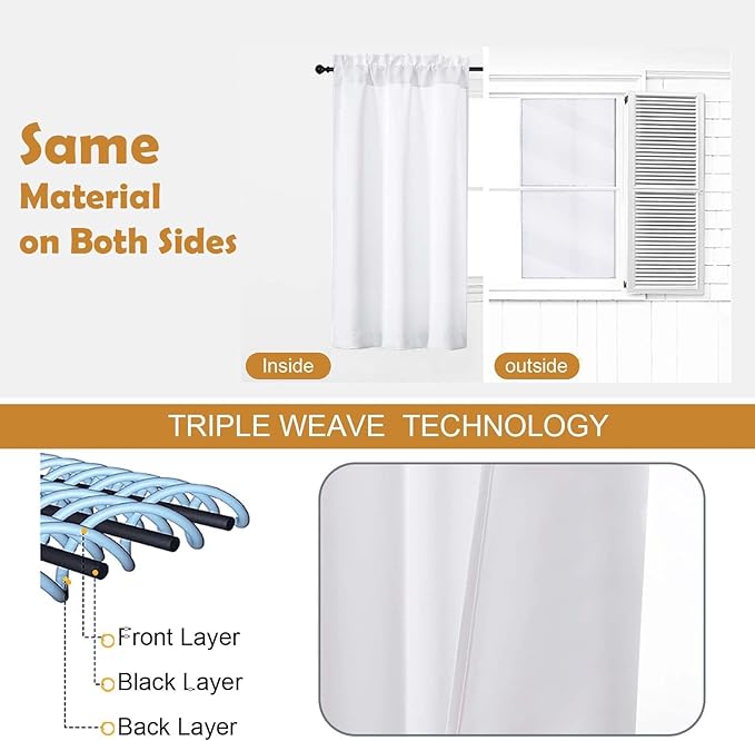 Aiyufeng Pure White Curtains for Bedroom 45 Inches Long 2 Panels Set, Room Darkening Window Treatment, Short Curtain Drapes, Soft Touching Casual Rod Pocket Privacy Curtains, W40 x L45 Inch