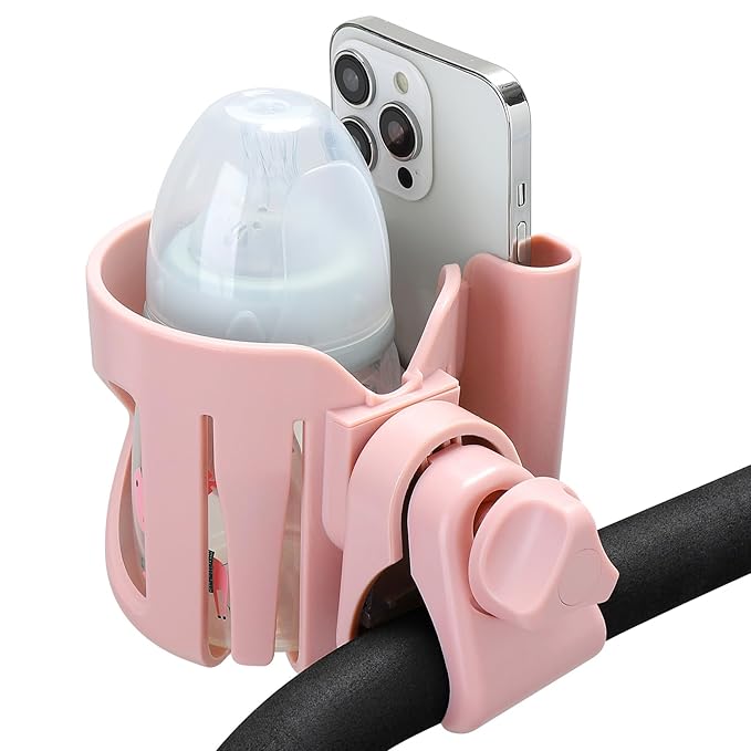 Accmor Universal Cup Holder, Stroller Cup Holder with Phone Holder, 360° Rotatable Large Caliber Designed Bottle Holder for Stroller, Bike, Wheelchair, Walker, Scooter