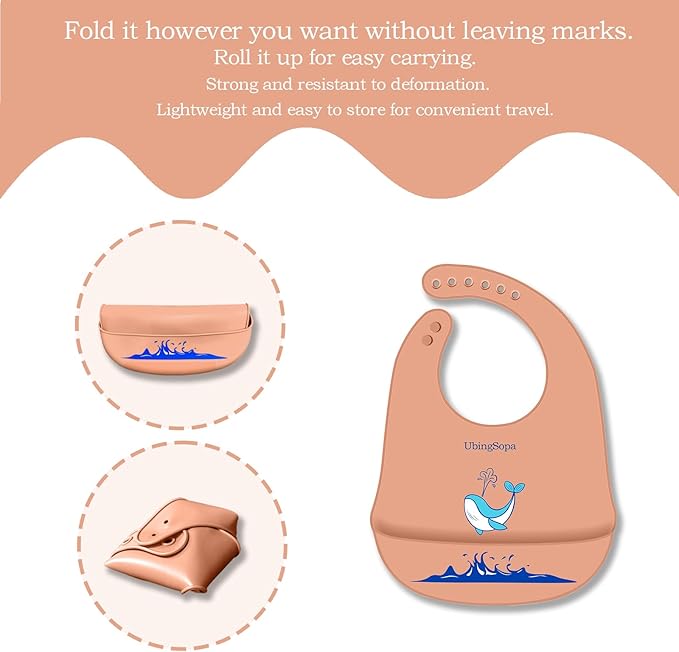 UBINGSOPA Silicone Baby Bibs – Adjustable, Soft, Waterproof & Durable, with Large Food-Catching Pocket, Feeding-Friendly