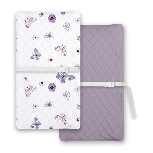 TotChill Light Quilted Changing Pad Cover 2 Pack, Soft Fitted Changing Table Covers for Baby Boys and Girls, Butterfly Print