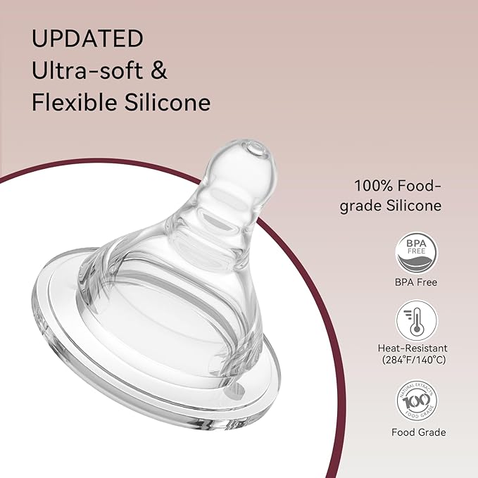 TOVVILD Silicone Replacement Nipple, Small Flow Nipples for Wide Neck Bottles, 0+ Months, 10 Count