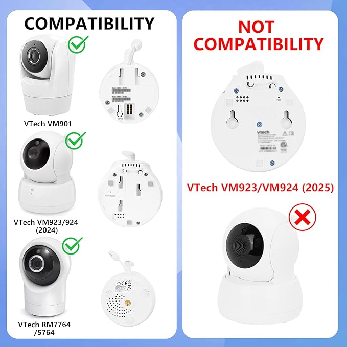 Adjustable Baby Monitor Wall Mount for VTech VM901/VM924/VM923/VM928, Full-Range View and Easy Installation Without Drilling