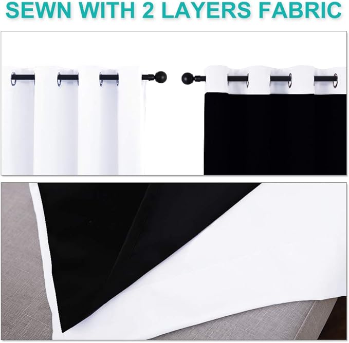 NICETOWN Full Shading Curtains 90 inches Long 2 Panels Set for Windows, Super Heavy-Duty Black Lined Blackout Curtains for Bedroom, Privacy Assured Window Treatment (White, Pack of 2, 52 inches W)