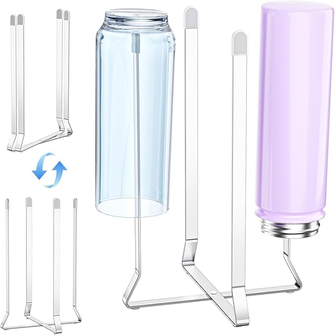 LOXSUN Water Bottle Drying Rack, Baby Bottle Dryer Rack, Stainless Steel Bottles Drying Rack, Collapsible Cup Rack Dryer, Kitchen Cup Storage for Travel Bottles, Reusable Bags (Silver)