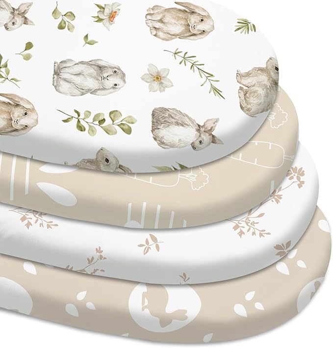 Bassinet Sheets 4 Pack, Bassinet Sheets for Baby Boy and Girl, Bassinet Sheet Neutral, Fit for Rectangle, Round, Oval, Hourglass Mattress, Flexible for Different Bassinet Pad/Mattress