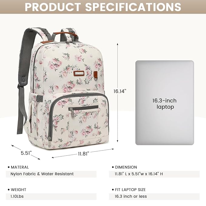 Diaper Bag Backpack, Large Baby Nappy Bags with Portable Changing Pad for Boys and GirlsMultifunction Travel Baby Bag for Moms Dads, Shower Gifts Waterproof and Stylish，Flower Beige