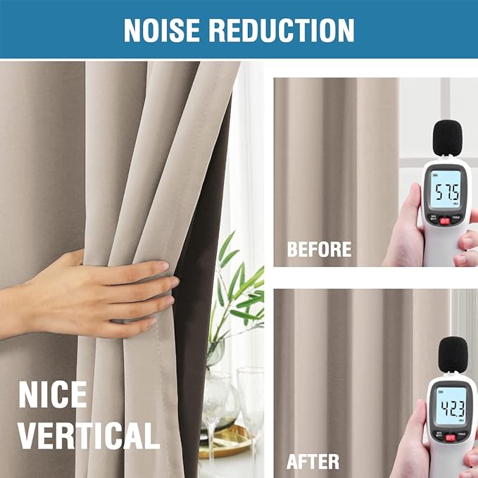 H.VERSAILTEX 100% Blackout Curtains for Bedroom with Black Liner Full Room Darkening Curtains 96 Inch Long Thermal Insulated Back Tab/Rod Pocket Window Drapes for Living Room, 2 Panels, Natural Sand