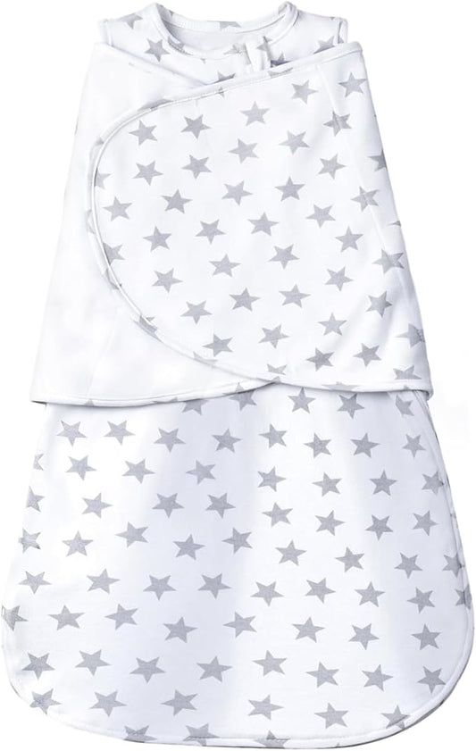 Baby Swaddle,Sleep Sack 6-12 Months,Adjustable WearableTransition Blanket,Miracle Swaddles for Babies Large,100% Cotton(Gray Stats)