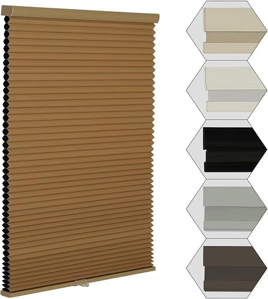 MYshade Cordless Blackout Window Blinds & Shades Pull Down Room Darkening Window Shades Light Blocking Honeycomb Cellular Shade for Indoor Windows Easy to Install 19 inch Wide, H36 Light Brown Blinds