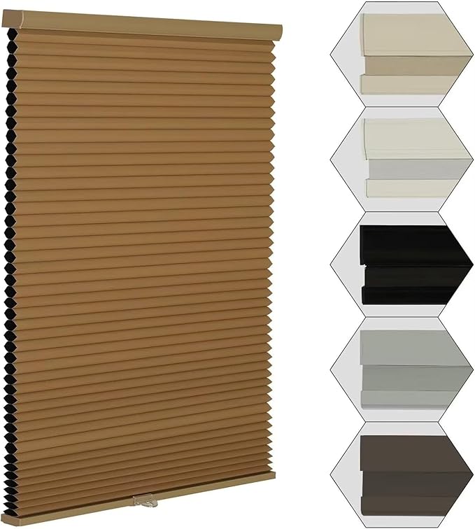 MYshade Cordless Blackout Window Blinds & Shades Pull Down Room Darkening Window Shades Light Blocking Honeycomb Cellular Shade for Indoor Windows Easy to Install 41 inch Wide, H72 Light Brown Blinds