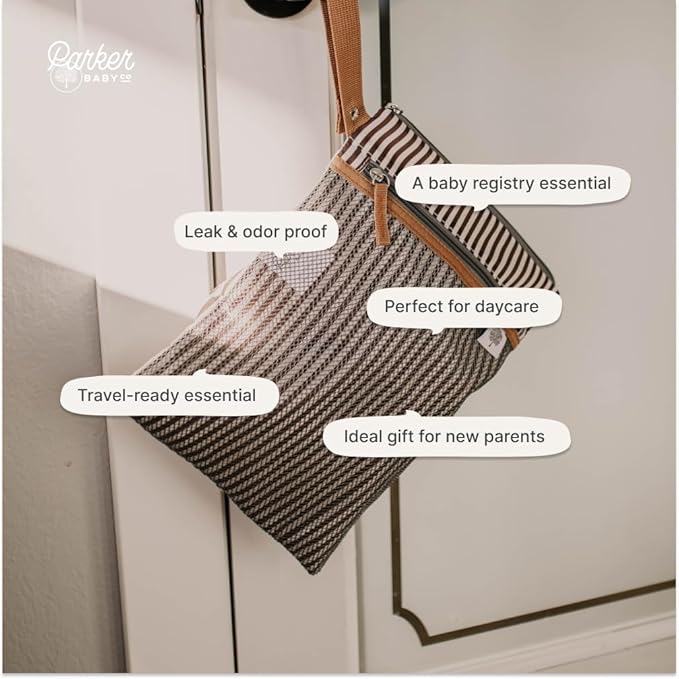 Parker Baby Cloth Diaper Wet Dry Bag - Waterproof Reusable Diaper Bag Accessory with Mesh Organizer and Zippered Pocket for Soiled or Wet Clothes, Diapers, Wipes, Swimsuits