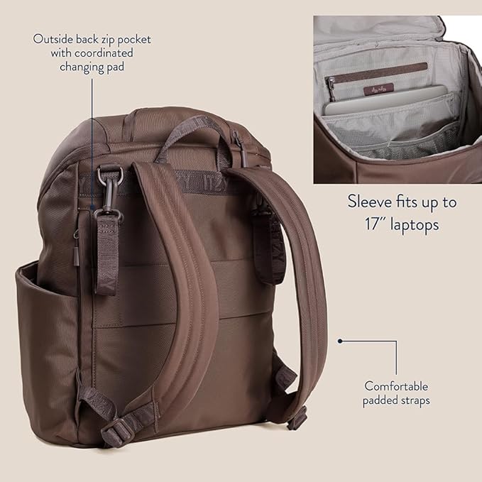 Itzy Ritzy Belong Bucket Backpack – Lightweight Diaper Bag Backpack Featuring 16 Pockets, Bucket Top Opening, Stroller Straps & Changing Pad; Organized and Stylish Everyday Family Backpack (Mocha)