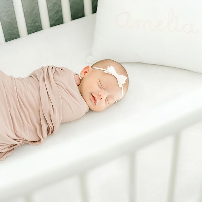 GRSSDER Jersey Crib Sheets for Girls, Stretchy Ultra Soft Crib Fitted Sheets Set 2 Pack, Universal Fit All Standard Crib Mattress Pads Safe and Snug, White/Pink