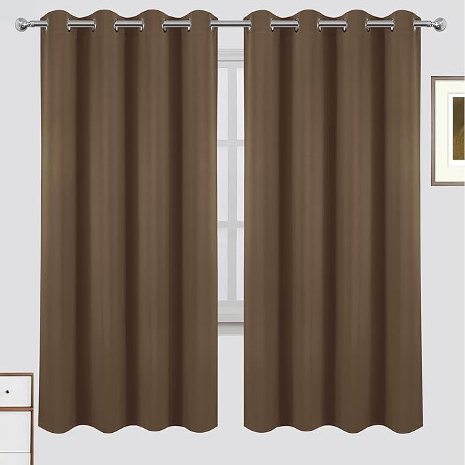 LEMOMO 100% Blackout Curtains 52 x 72 Inch Cappuccino Curtains 2 Panels Darkening Thermal Insulated Bedroom Curtains