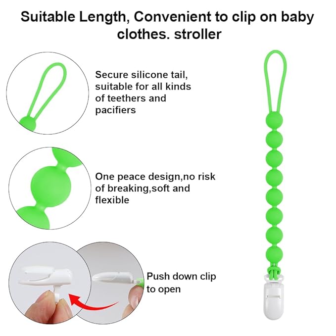 Baby Food Grade Silicone Tractor Truck Teether Toy with One Piece Design Pacifier Clip Holder,Teething Toys Gift Set for 3 Months+ Boys and Girls,Freezer Safe,BPA Free. (Green)