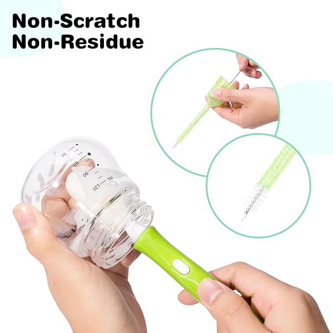 10 Pcs Sponge Bottle Nipple Brushes,4 Sponge Nipple Brushes for Baby Bottles, 4 Replacement Heads and 2 Pcs 7.87" Straws for Cleaning,Green