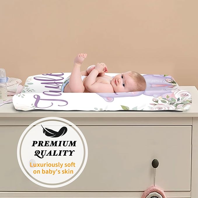 Custom Changing Pad Cover Set - Jersey Knit Ultra Soft Unisex Waterproof Diaper Changing Table Covers with Personalized Name for Baby Boys Girls - Comfy Cozy 2 Pcs Set Style11