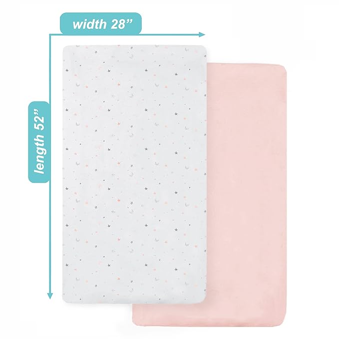 American Baby Company 2 Pack 100% Natural Cotton Fitted Crib Sheets 52" x 28" - Soft, Breathable, Hypoallergenic & Gentle Toddler Bed Sheets, Pink Stars and Blush, Neutral for Boys & Girls
