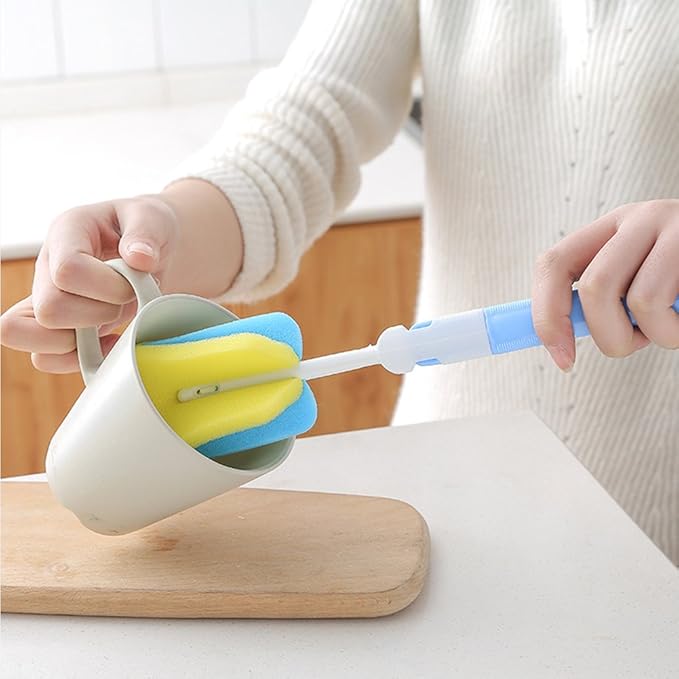 Replaceable Cleaning Bottle Sponge Brush with Long Handle Cleaner Soft for Baby Bottle,Kitchen Clean, Glasses,Mugs Cup, 11 inch