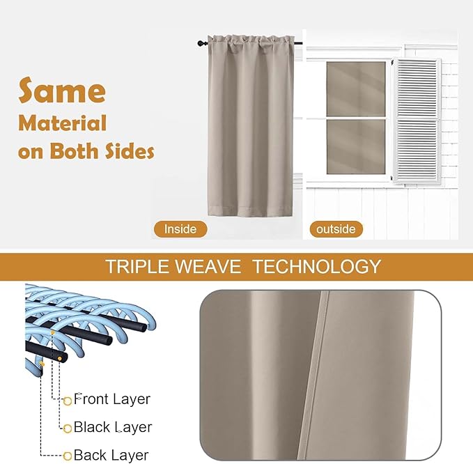 Aiyufeng Stone Blackout Curtains for Bedroom 72 Inch Length 2 Panels Set, Privacy Thermal Insulated Rod Pocket Door Window Curtains for Patio French Door Front Door, W40 x L72 Inch, Stone