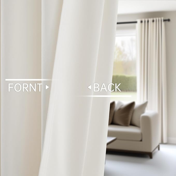 Topfinel Extra Long Ivory Cream Velvet Blackout Curtains 108 Inches Long for Living Room Large Window,Grommet Cold Blocking Noise Cancelling Heavy Tall Floor Length Track Curtains 2 Panels 9 FT