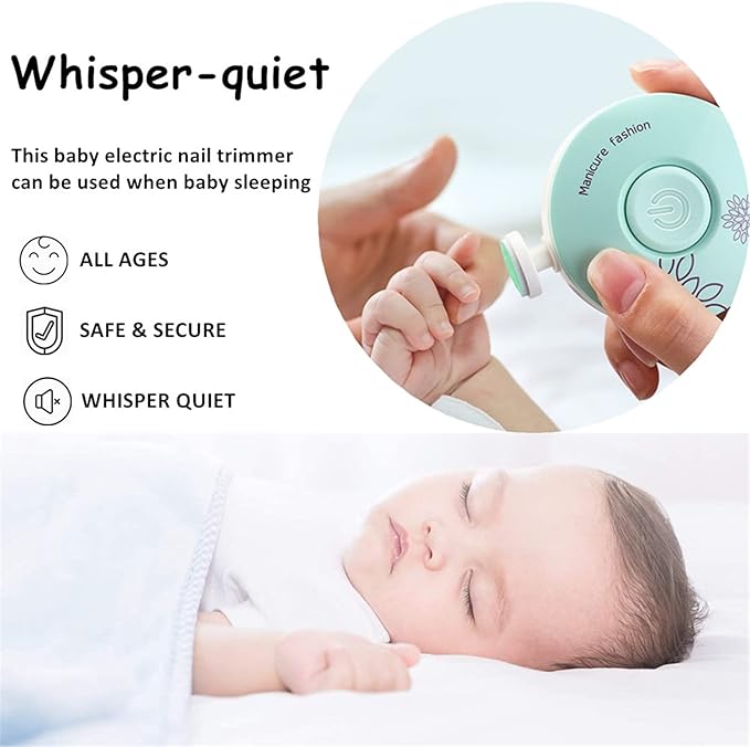 Baby Nail Trimmer Electric Baby Nail File, Baby Nail Clippers, 6 Grinding Heads, Safe Easy Quiet Baby Nail Grooming Care Kit for Newborn Infant Toddler Adult Battery Operated (Not Included)